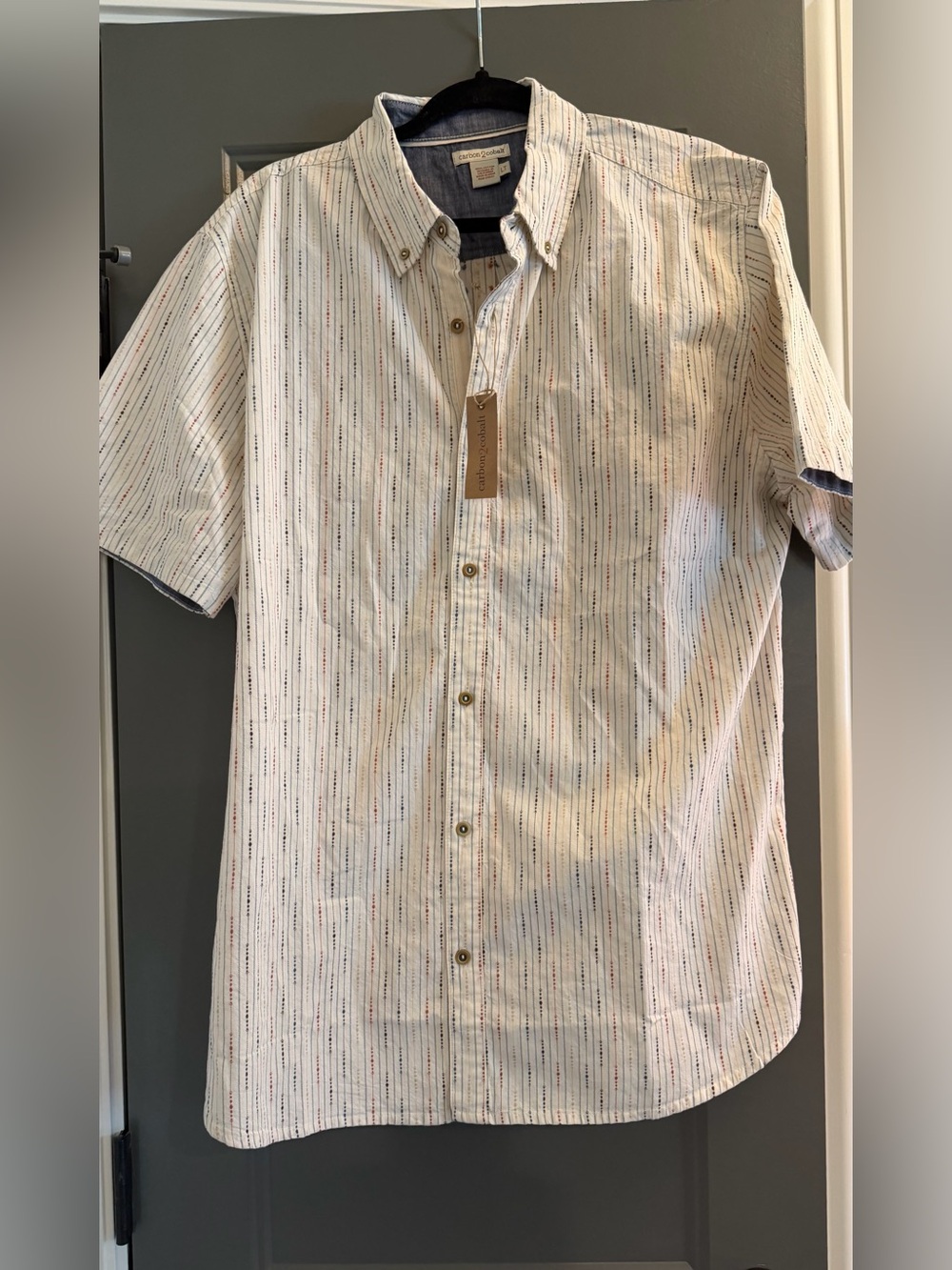 Carbon 2 Cobalt Short-Sleeve Button-Down Men's Shirt  Stripe LT